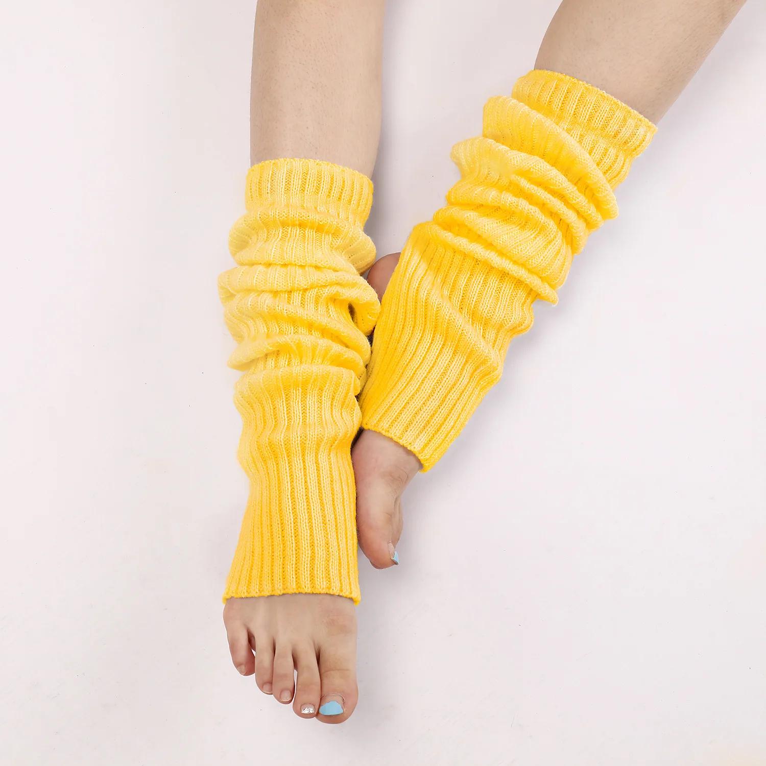 

2 шт. Мягкие вязаные чехлы на ноги, чехол на тело, носки для йоги, танцевальные леггинсы, спортивные носки для ног, согревающие, женская спортивная защита, 2025 50cm жёлтый