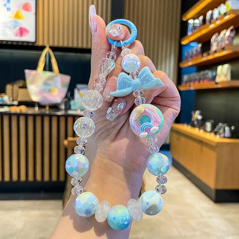 

Красочный бисерный брелок милый мультяшный пончик телефон короткий ремешок на запястье универсальный кавайный мобильный телефон анти-потеря шнурок подарки