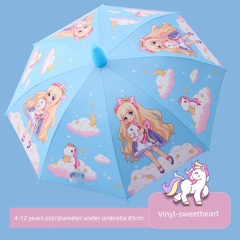 Creative Vinyl Sunshade Umbrella, Rain or Shine Long-Handle Children's Umbrella, Cartoon Kindergarten Children's Umbrella, Automatic Kids' Sun