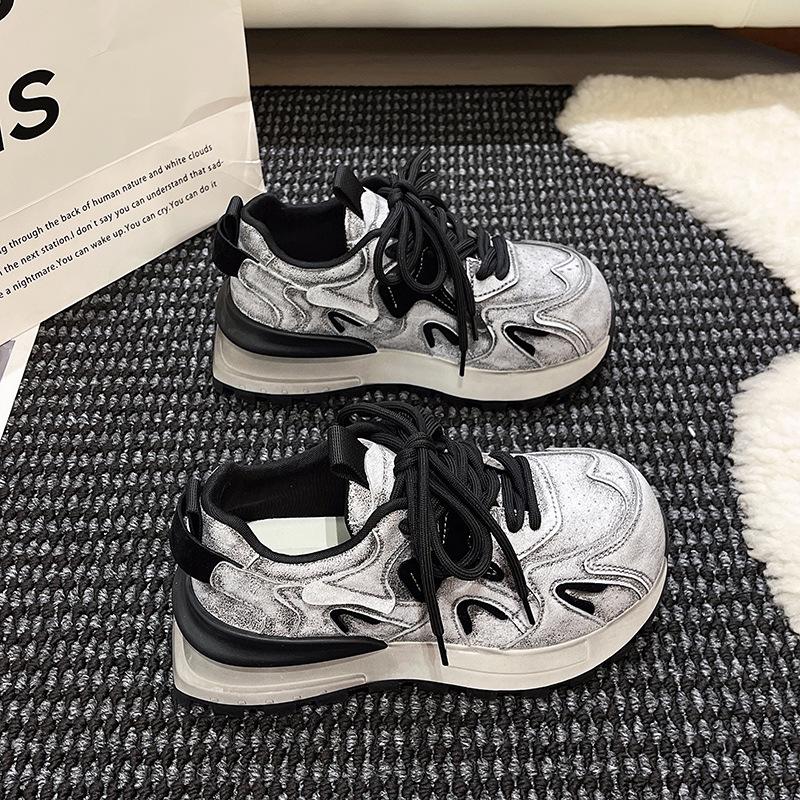 

thick-soled color matching Forrest Gump shoes for women in spring and autumn 2025, new soft-soled sports and leisure shoes ins trendy dad shoes for 40 чёрный