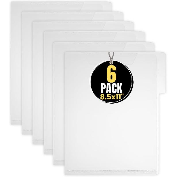 1InTheOffice Clear Plastic Folder Letter Size, Poly File Folder 3 Tab, (6 Pack)