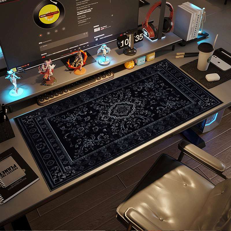 Black Flowers Mouse Pad Large Computer Office Game Table Mats Rubber AntiSlip Stitched Edge Keyboard Mats 90x40 Xl Desk Pads