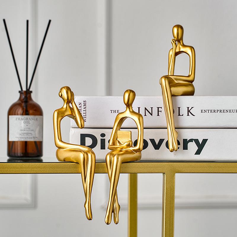 Thinker Statue Abstract Figure Sculpture Small Ornaments Resin Statue Home Gold Abstract Statue Office Decor