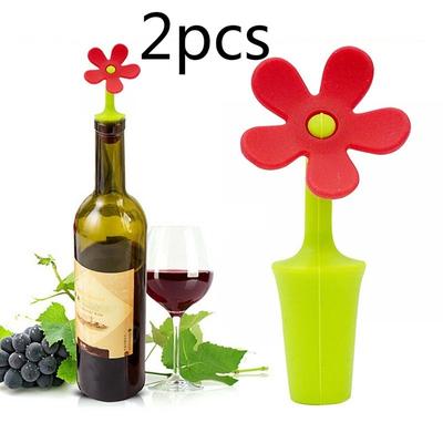 2pcs Sun Flower Shape Wine Stopper Silicone Wine Champagne Bottle Stopper For Home Kitchen Bar  ( Color Random )