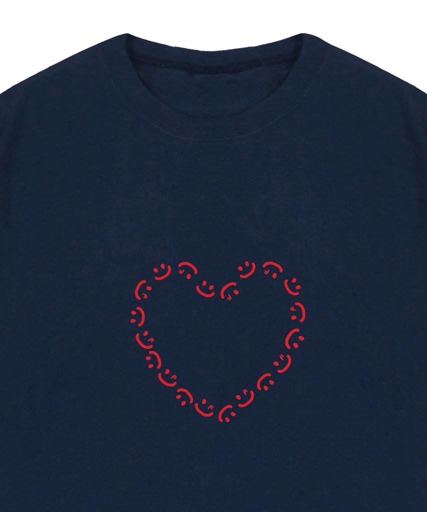 GRAVER [Unisex] Heart Drawing Smile Short Sleeve T-Shirt_Navy