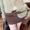 Faux Fur Furry Waistband PU Leather Plush Belt Fashion Y2K Waistband  Dress Decoration