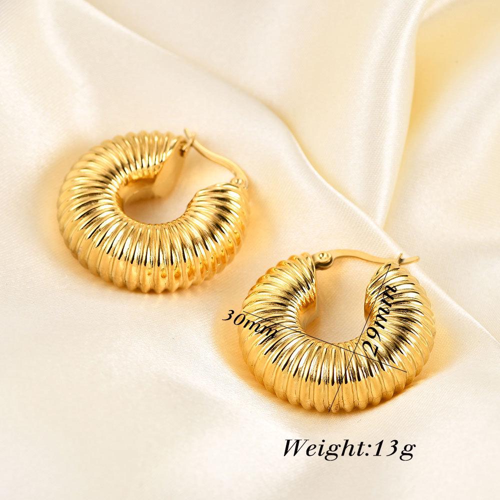 30MM Fashionable Striped Stainless Steel Earrings - 18K Gold Plated