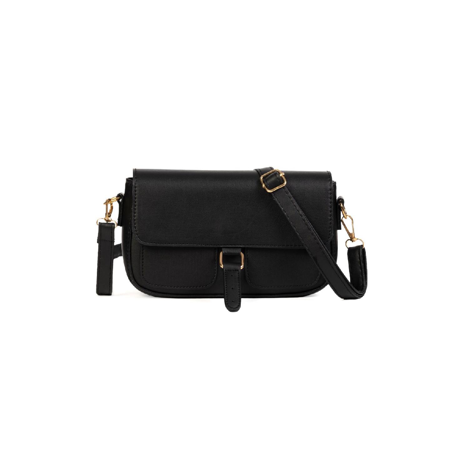 

Women s Black Card Holder Crossbody Adjustable Strap Lined Leather Baguette Shoulder Bag чорний