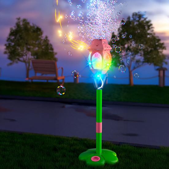 Automatic Bubble Machine for Kids Bubble Blower with Lights And Music Adjustable Height 17-38 Inches Vertical Bubble Tower Stand Hands-Free