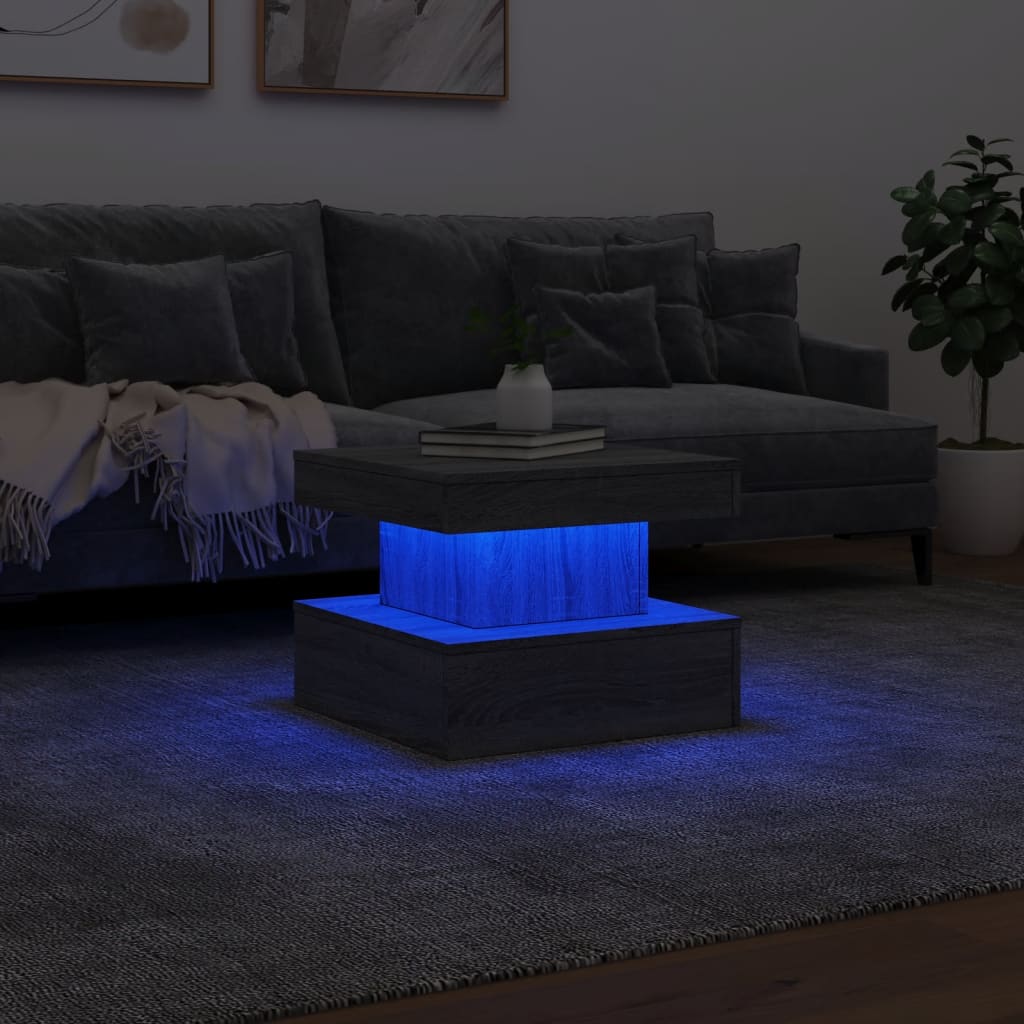 Coffee Table with LED Lighting, Grey Sonoma Oak, 50x50x40 Cm