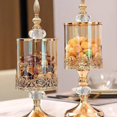 Neues Kristallglas Vorratsglas Silber mit Deckel Bonbonglas Gold Hochbeinig Schreibtischornamente Kunst Heimdekoration