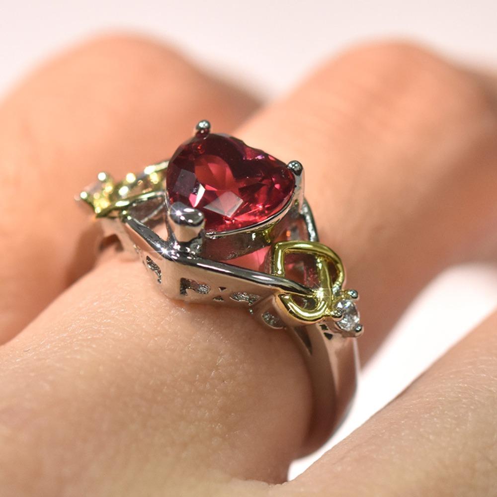 

Rose Gold Heart Shaped Ring for Women Two Tone Plated Cubic Zirconia Engagement Split Color Ring no. 6