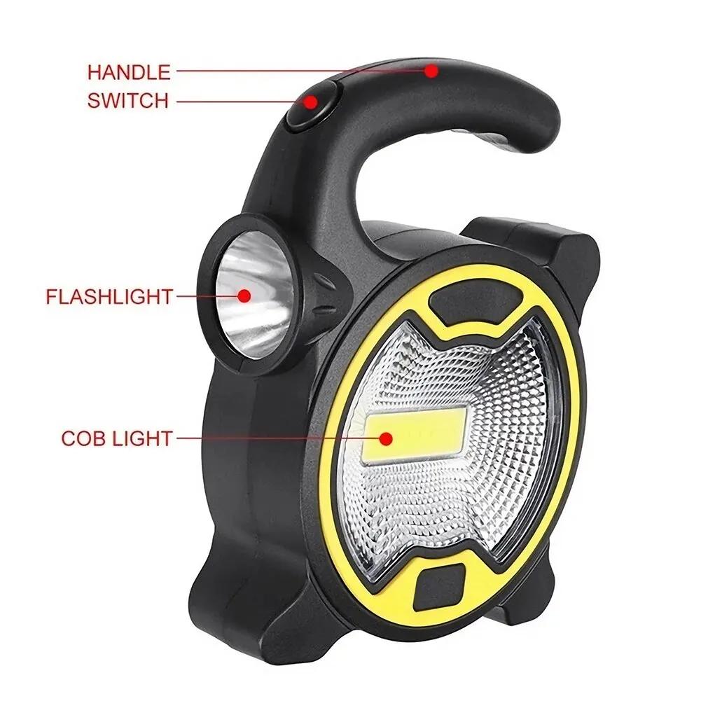 Portable Battery COB LED Work Light - Hand Flashlight for Outdoor Tent Camping (Handle Included, Battery Not Included)