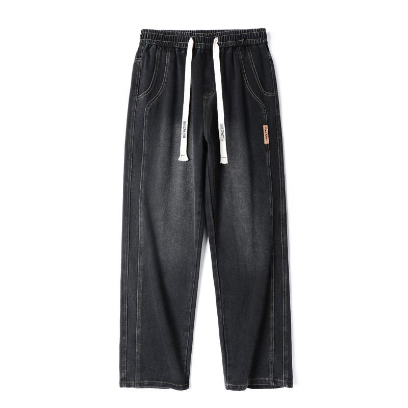 American Spring and Autumn Wide Leg Jeans Men's High Street Vintage Loose Drawstring Straight Casual Long Pants Mopping Pants