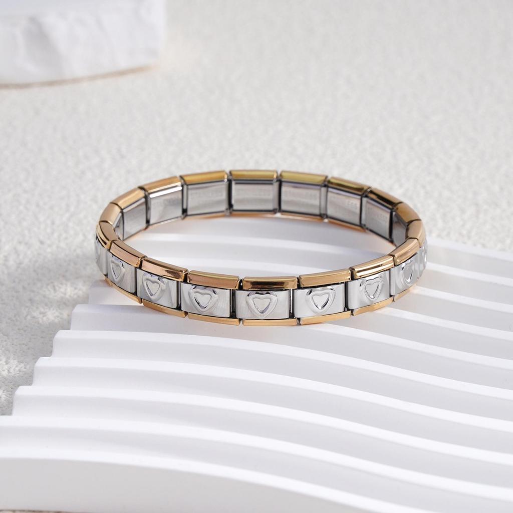 Italian Stainless Steel Love Heart & Star Modular Bracelet - Detachable Elastic Watch Band, European & American Fashion.