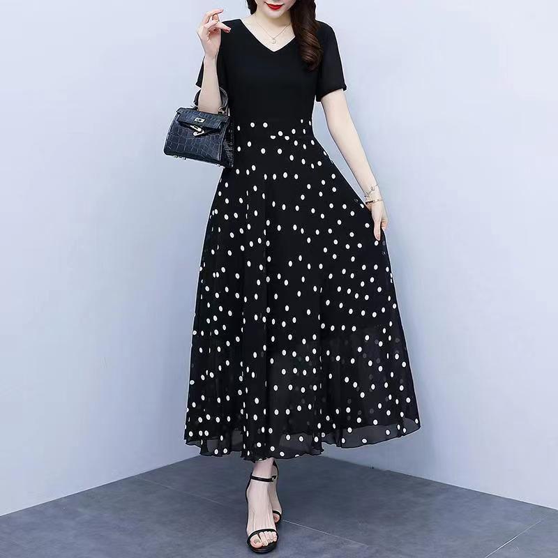 Women's Plus Size Flattering Black Polka Dot Summer Dress