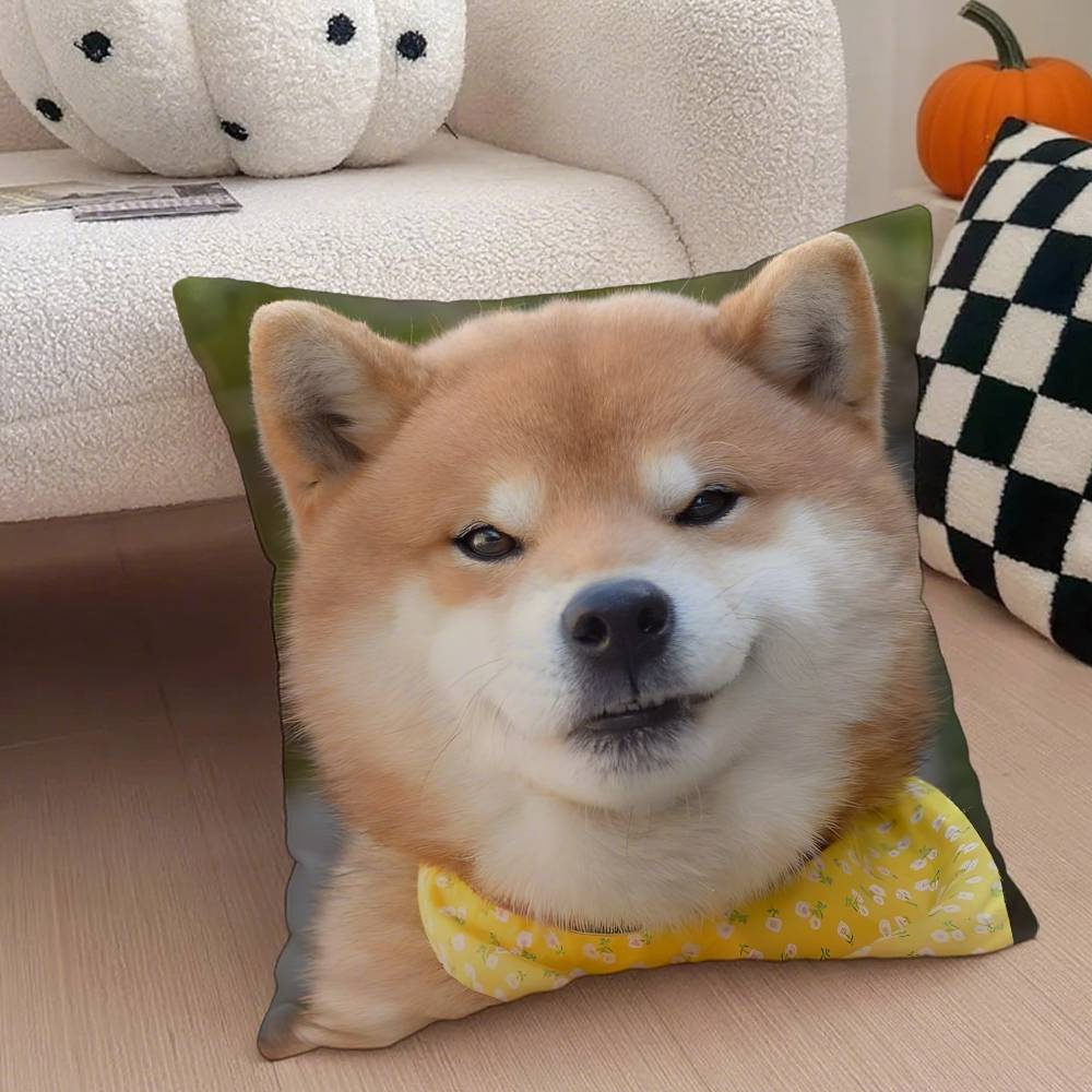 Cute Shiba Inu Pillow Case Anti-dustmite Pillowcase Invisible Zipper Silky Short Plush Sofa Cushion Cover