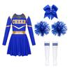 Kids Girls Shiny Cheerleading Costume Schoolgirls Dance Dress Uniform Complete Outfit with Pom Poms for Halloween Party