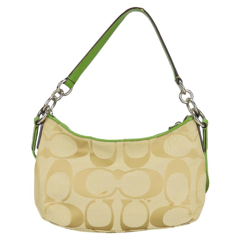 Gebruikte COACH Schoudertas 28206E canvas/leer beige groen één riem