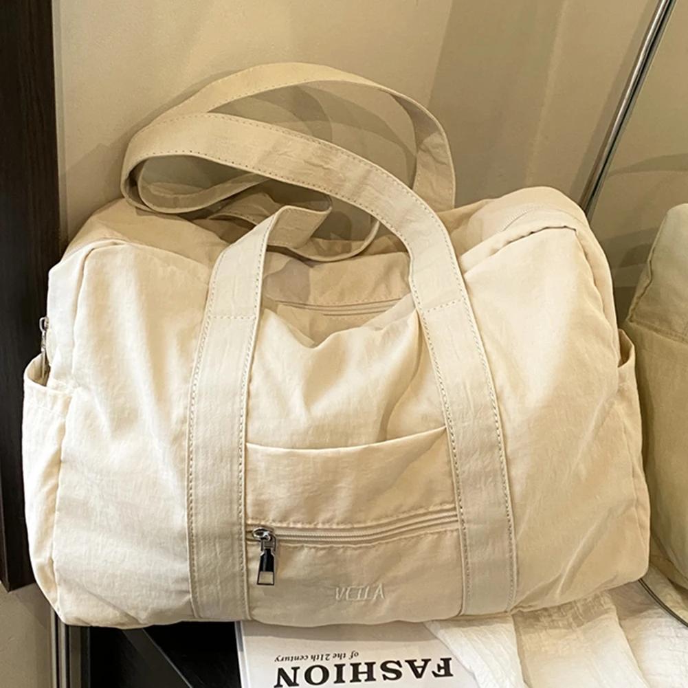 Unisex Simple Crossbody Bag Oxford Cloth Everyday Overnight Bag Solid Color Lightweight Tote Handbag Outdoor Short Trip Bag