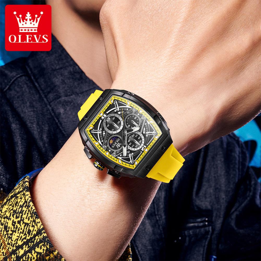 Men's Watches Hollowed Quartz Wristwatch Silicone Strap Tonneau Large Dial Design Waterproof Luminous Watch