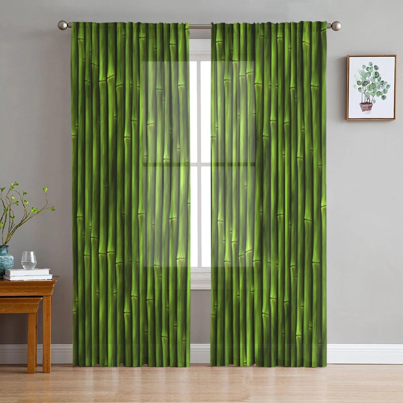 Groene bamboebos raamgordijnen voor woonkamer slaapkamer keuken chiffon transparante raambehandeling 135W x 244H(cm)