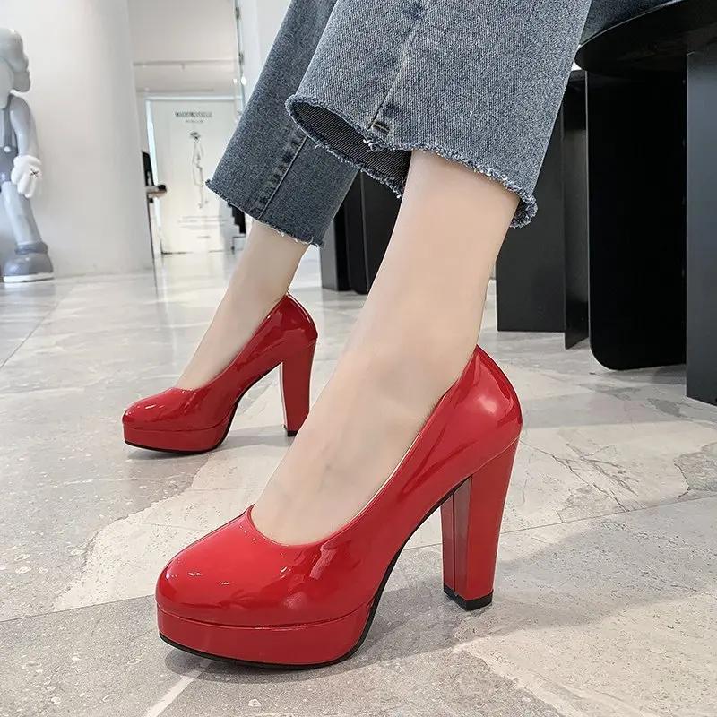Fashion 2024 Spring Summer Autumn Fashion Single Shoes Round Toe Light Mouth Naked Color Women's Versatile Sexy Thick Heel High Heels