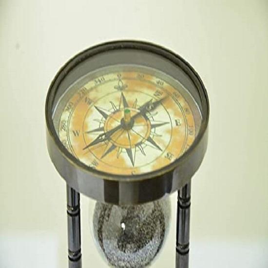 Brass Handmade Sand Timer Hourglass Sand Timer with Compass, Antique Finish Beautiful Handcrafted Sand Timer Ideal