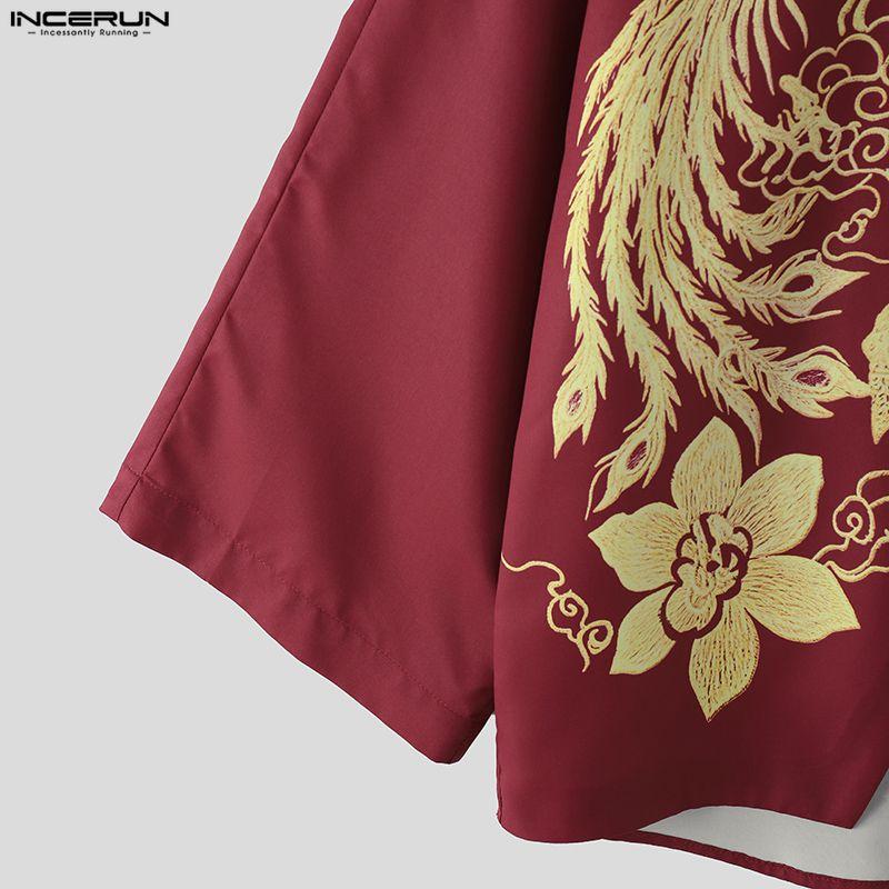 INCERUN Summer Men Lapel Neck 3/4 Sleeve Print Irregular Casual Shirts