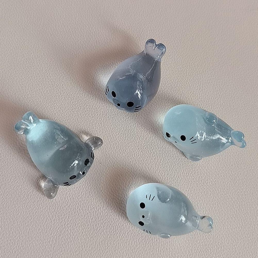 Figurines Mini Phoques Lumineuses 1/5pcs Résine Phosphorescente Animaux Marins Miniature Pour Artisanat DIY Accessoires de Décoration de Jardin