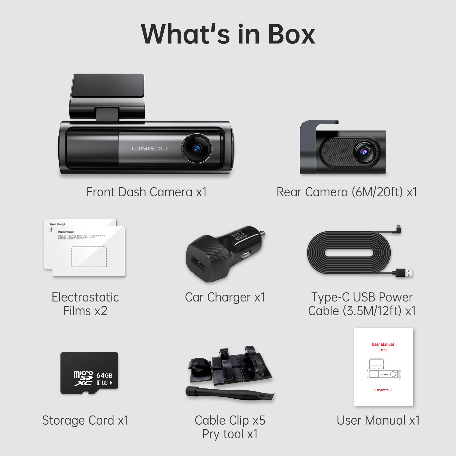 

Автомобільний відеореєстратор 4K Реєстратор LINGDU LD06 з безкоштовною картою 64 ГБ, 5 ГГц, Wi-Fi, GPS, нічне бачення, 24-годинний режим паркування, автомобільна камера-реєстратор
