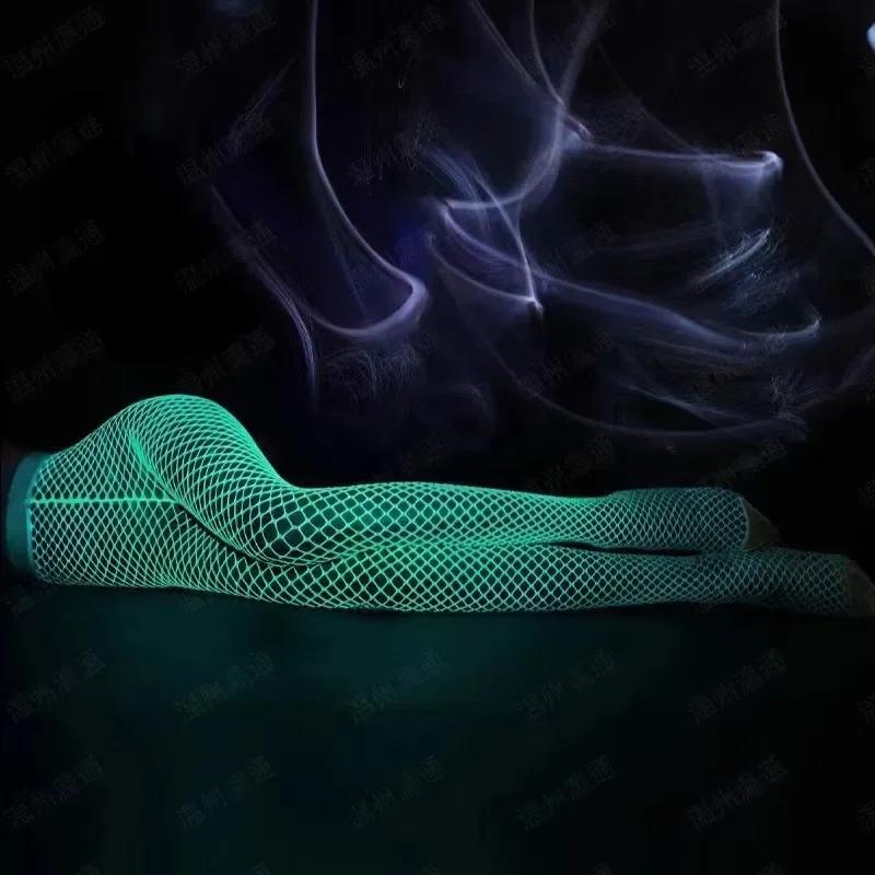 Night Fluorescent Women's Long Socks Fishnet Body Stockings Curve Lingerie Mesh Fabric High Waist Sex Tights Sexy Bodysuits