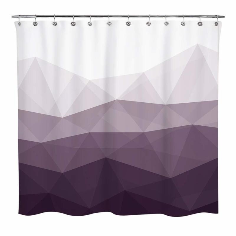 Quick Install Bathroom Curtain with 12pcs Hook Geometric Print Fabric Waterproof Shower Curtain 70.87x70.87Inches