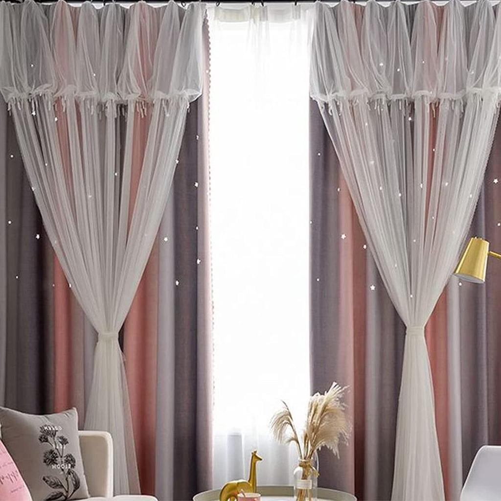 Blackout Lace 100cm Wide X 220cm Set of Openwork Star Suitable for All Perfect for Living and Includes Adjustable Princess-style Curtains, Ready-made,