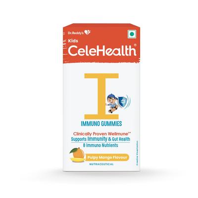 Dr. Reddy's Kids CeleHealth Gummies Pulpy Mango Flavor Daily Wellness Chewables For Children 30 Gummies Pack Supplement