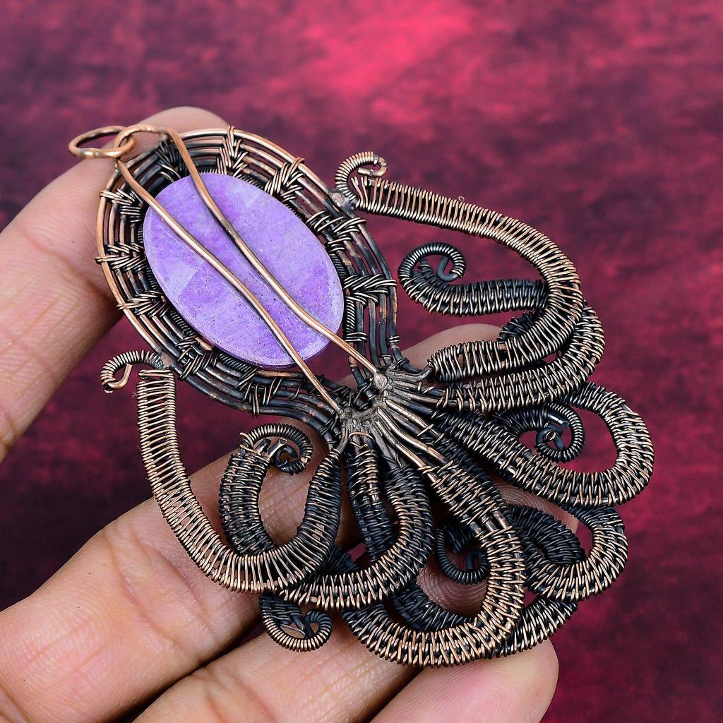 Purpurite Gemstone Pendant Copper Wire Wrapped Octopus Pendant Gifts For Women