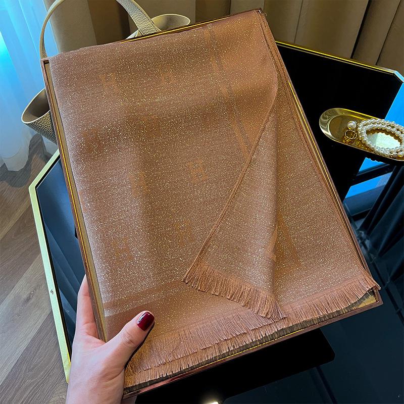 1116 new H letter imitation silk scarf simple fashion versatile shawl tencel cotton silk scarf scarf