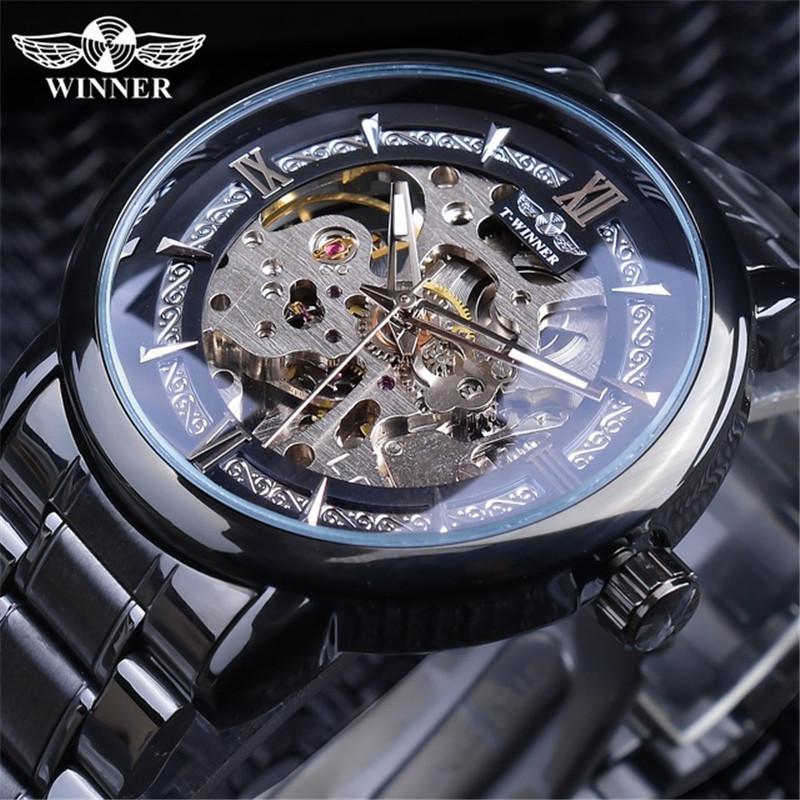Winner Style Men'S Fashion Casual Hollow Mechanical Movement, Automatic Mechanical Watch
