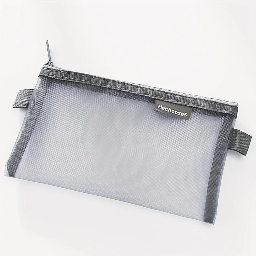 1pc-Zipper mesh pencil case, multifunctional stationery storage bag, used for cosmetics, makeup, travel accessories