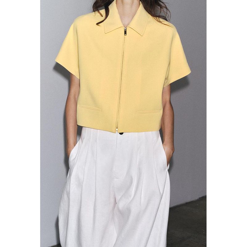 Summer New Arrival Women's Clothing Casual Fashion All-Matching Zipper Tops Lapel T-shirt Shory Style Outwear 8491053