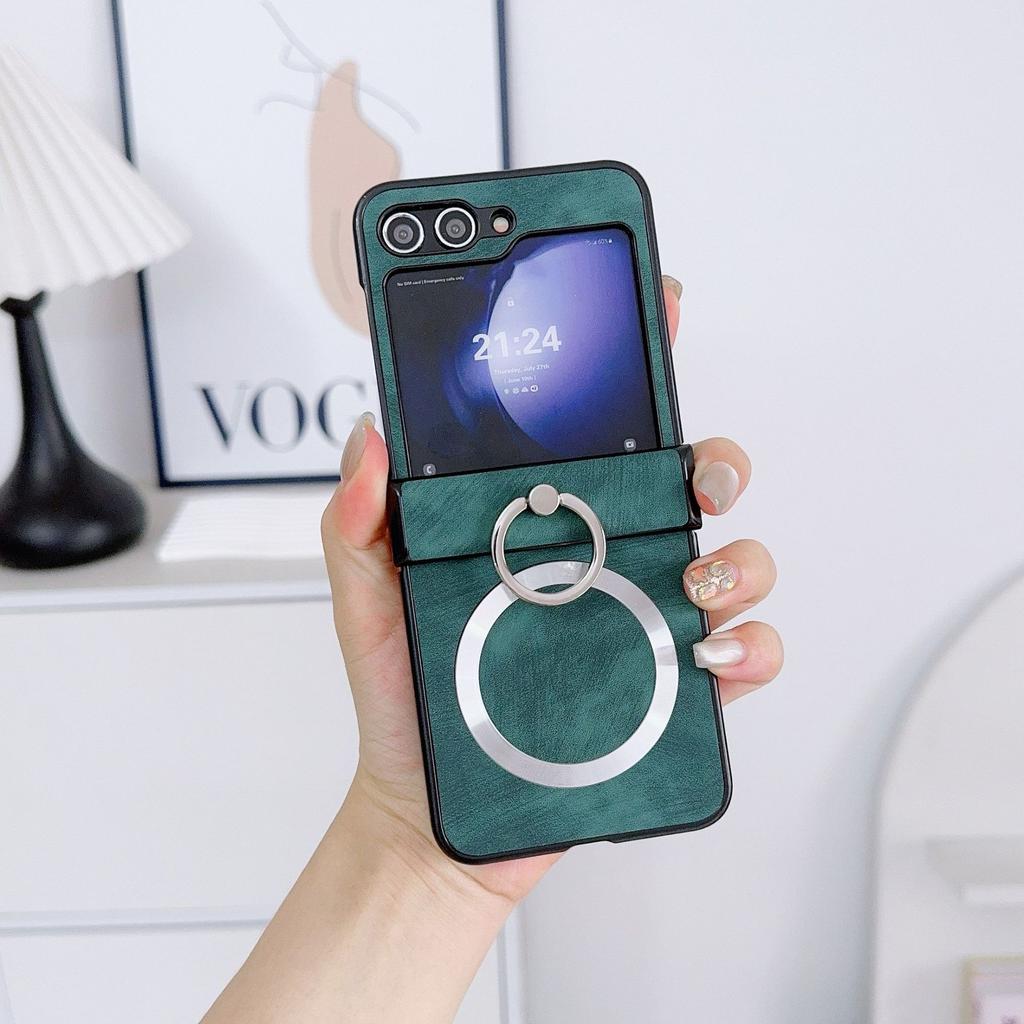 New Samsung ZFlip1 Magnetic Ring Case Sticker Bracket Hardware Buckle ZFlip1 Mobile Phone Case Leather