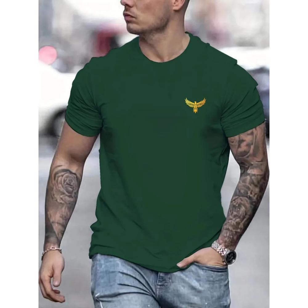 Summer Men's Casual Loose Large Eagle Pattern Print Round Neck Short Sleeve T-shirt Top Fashion Streetwear Oversized
