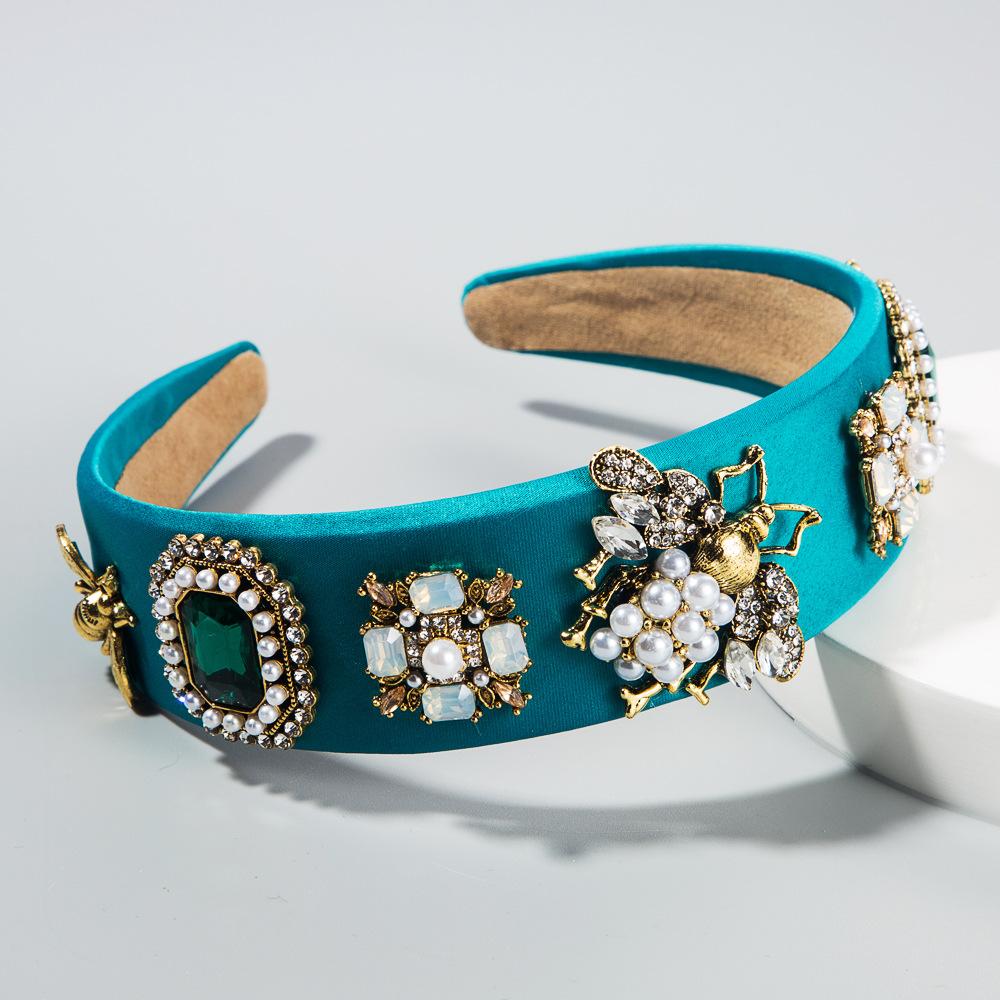 Banda de păr în stil baroc pentru femei. Bandă pentru cap de perle cu strasuri, țesătură colorată Corolla