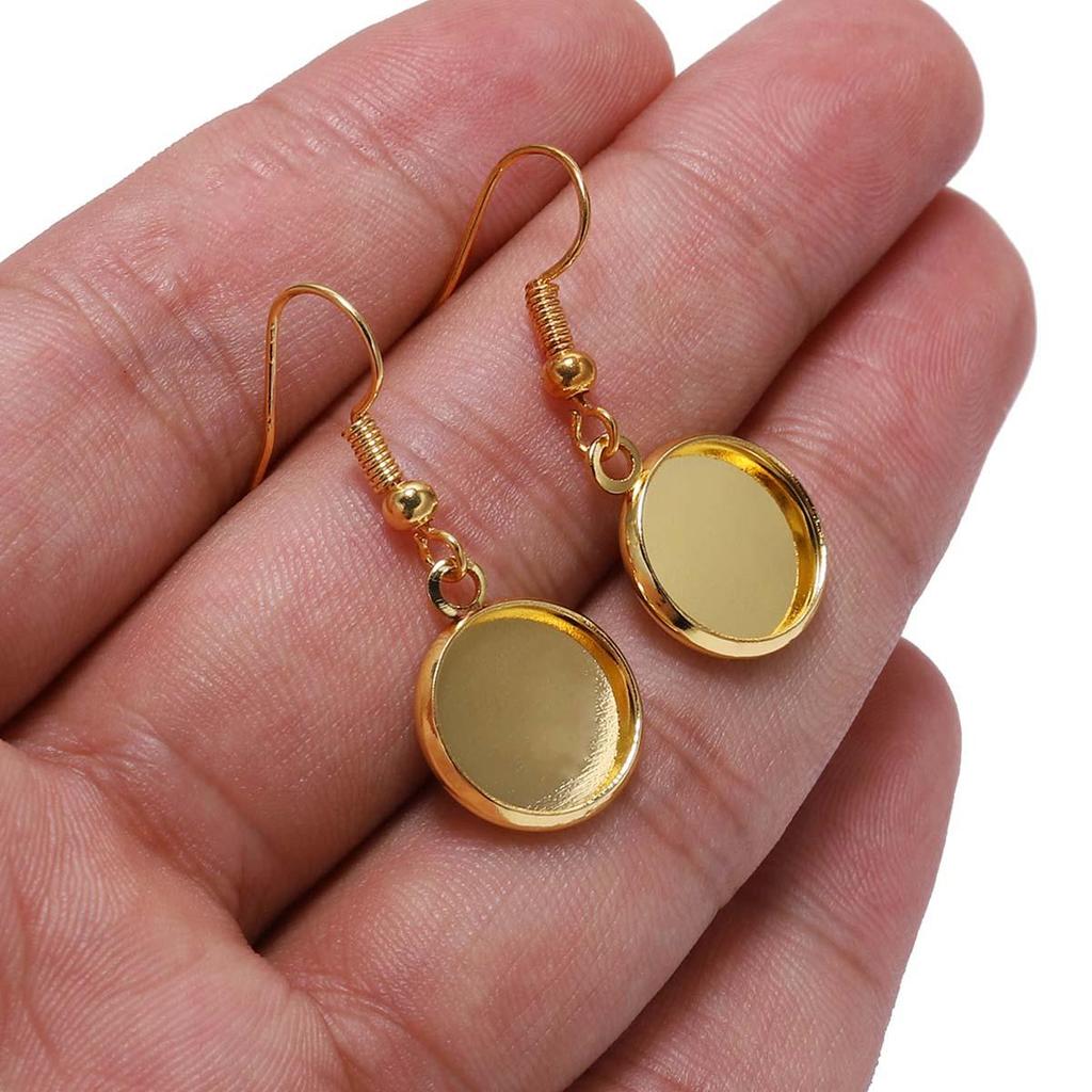 Round Metal Plated Dangle Earring Hooks with Empty Setting for DIY Jewelry