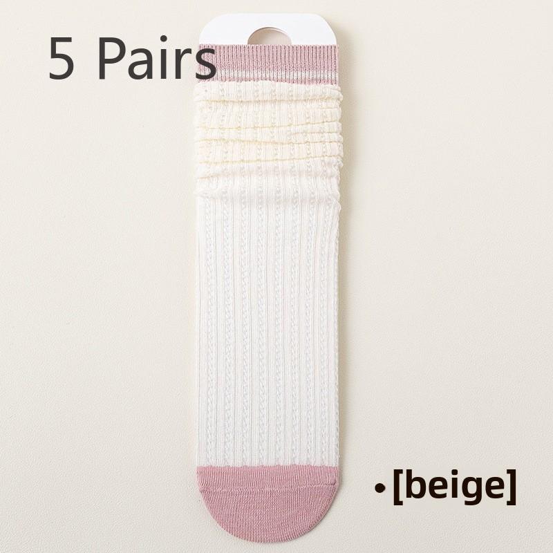 5 Pairs of Women's Spring and Autumn Deodorant Breathable Midtube Mesh Pile Cotton Socks