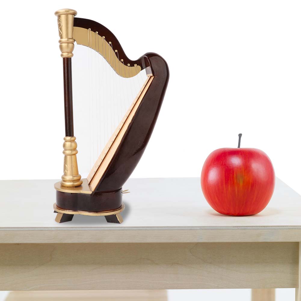 25cm Miniature Wooden Harp Model Musical Instrument Model Musical Gifts Home Decor Ornaments