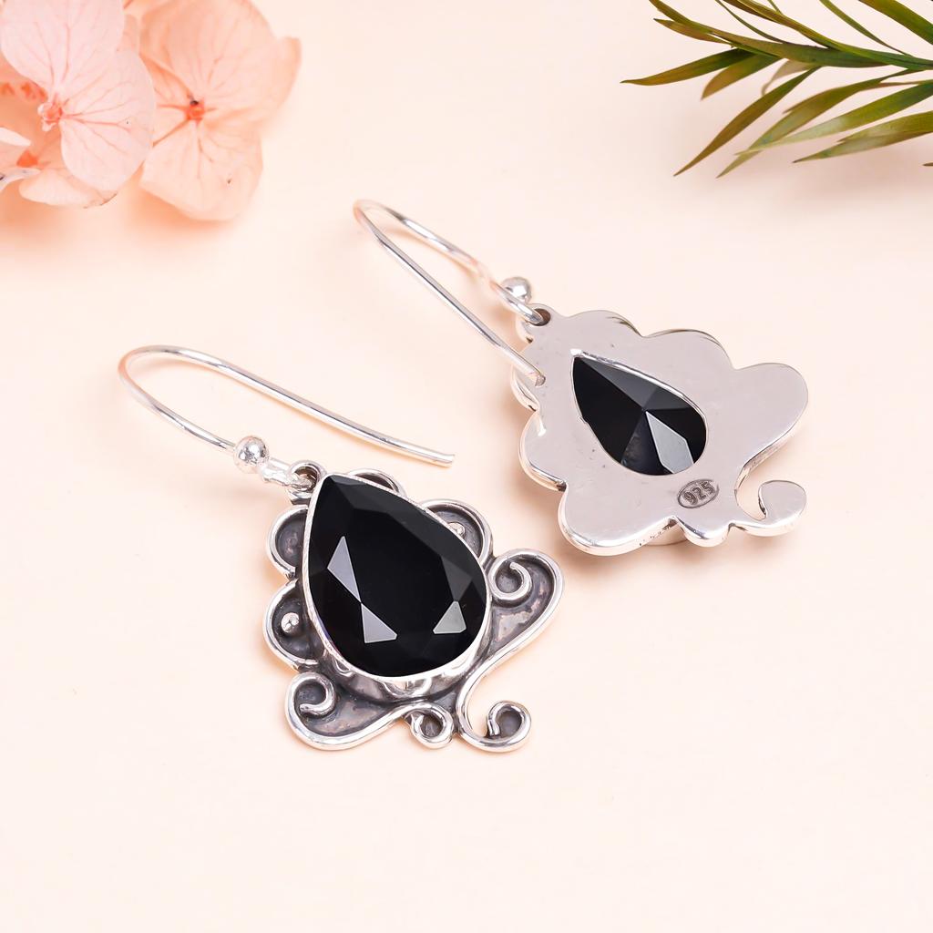 Black Onyx 925 Sterling Silver Earring V9818, Black Earring, Pear Earring, Valentin's Day Gift, Gift For Her, Birthday Gift, Handmade Jewelry, Silver