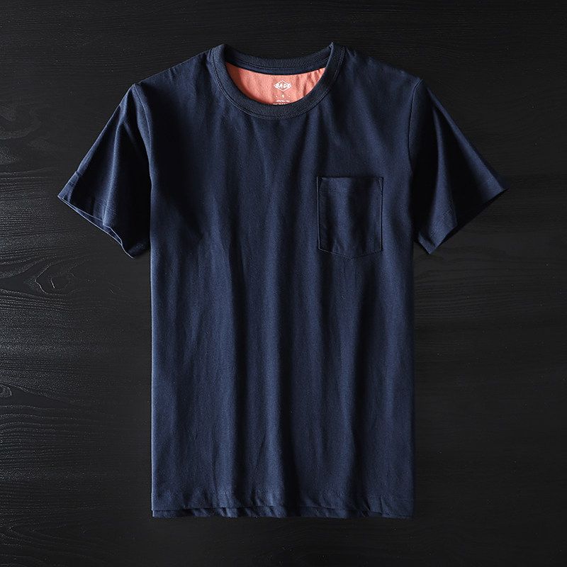 Export Export To Domestic Sales Short Sleeve T-Shirt Men's Pure Cotton Brushed Trendy with Pockets Cut Label Half-Sleeve T-shirt Top
