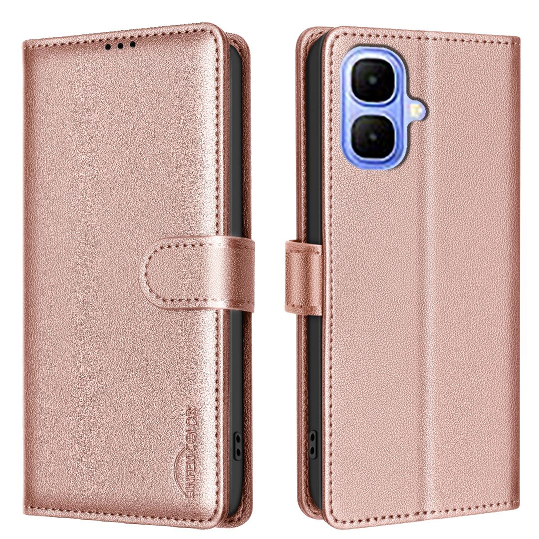 

For TECNO Pop 10/Infinix Smart 10 Leather Case BINFEN COLOR BF32 Wallet RFID Blocking Phone Cover Rose Gold