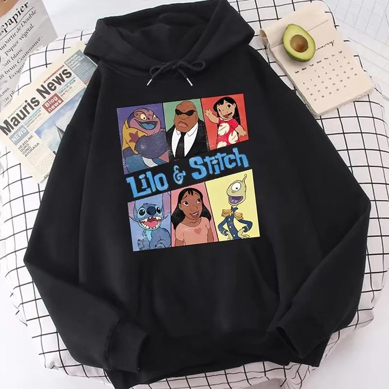 Lilo & Stitch Print Hoodie Cute Cartoon Disney Graphic Sweatshirt Autumn and Winter Men and Women Casual Long-sleeved Jumper Top